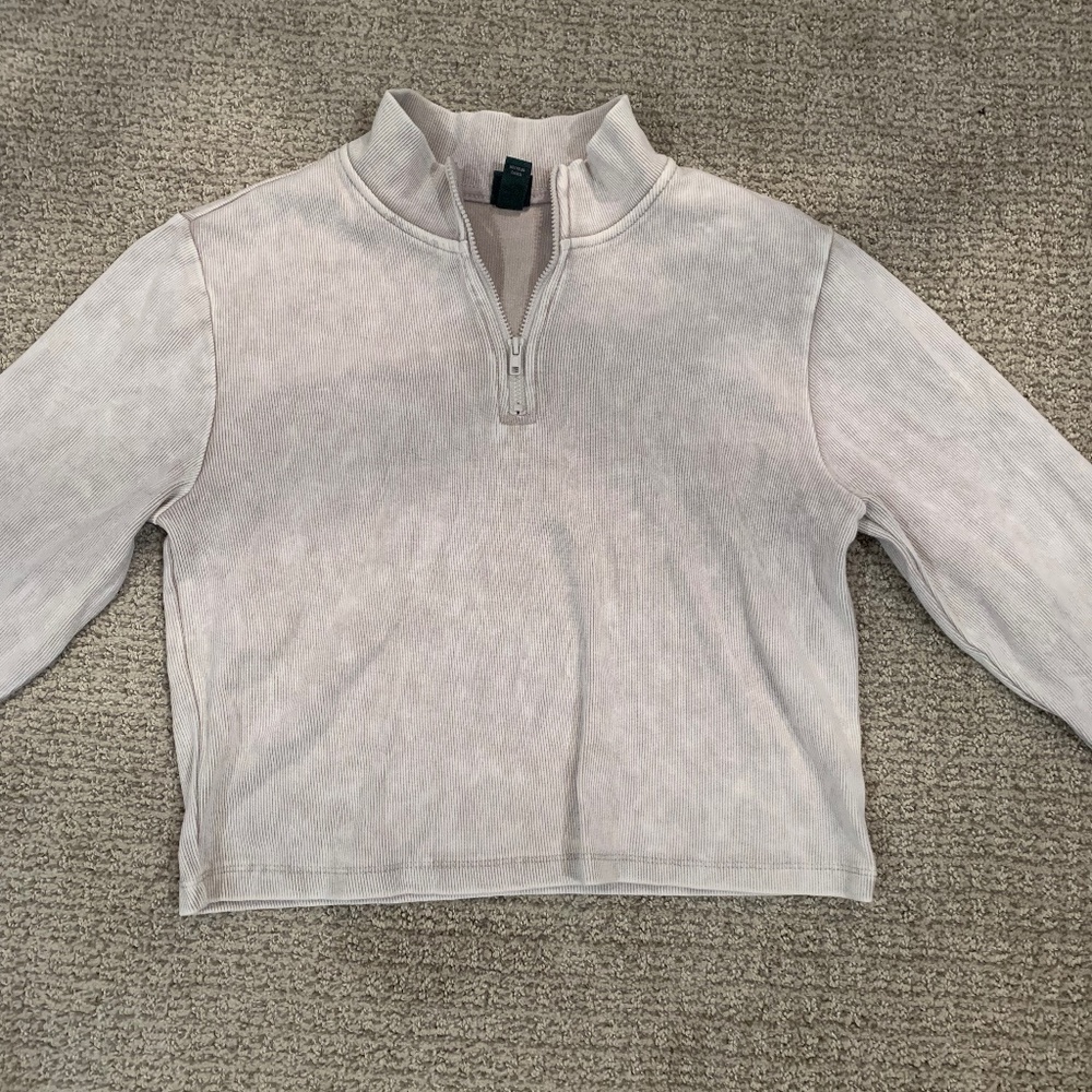 Women's Long Sleeve Quarter Zip Tiny Cropped T-Shirt - Wild Fable™ Beige